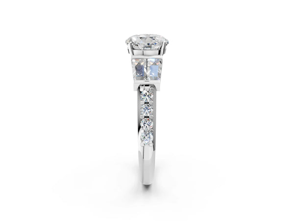 Sterling Silver Round Engagement Ring Setting with Channel Set Baguettes and Accented Band