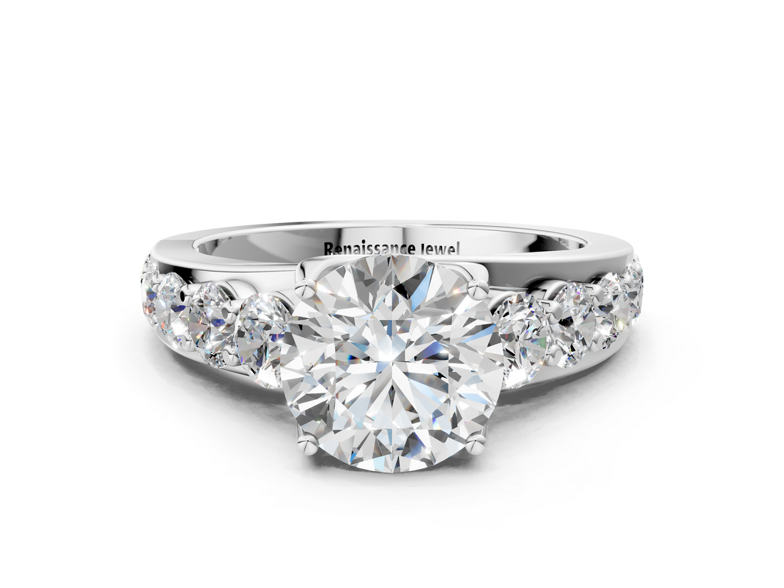 White gold Round Cut Diamond Engagement Ring with Pavé Band and Four-Prong Setting_41