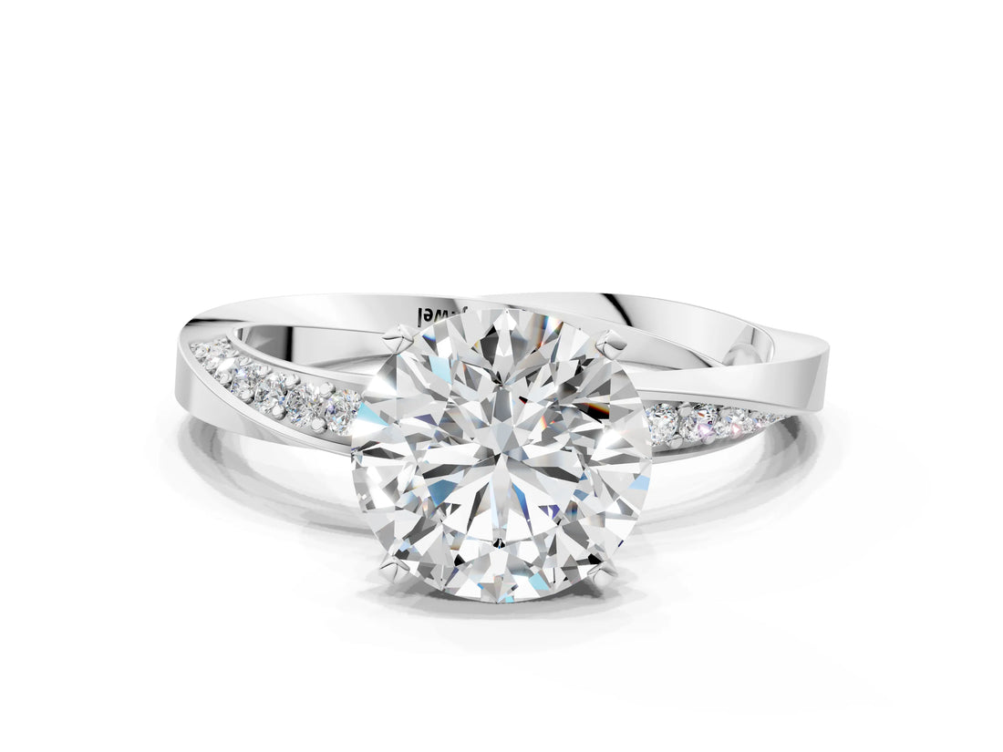 White gold Round Cut Diamond Engagement Ring with Side Stone Accents and Four-Prong Setting_37