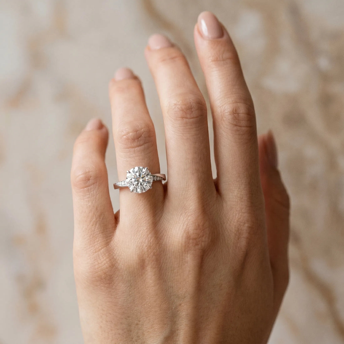 White gold Round Cut Diamond Engagement Ring with Side Stone Accents and Four-Prong Setting_49