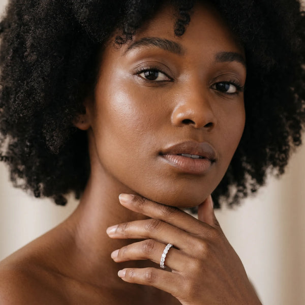 Platinum Round Cut Diamond Eternity Band with Shared Prong Setting