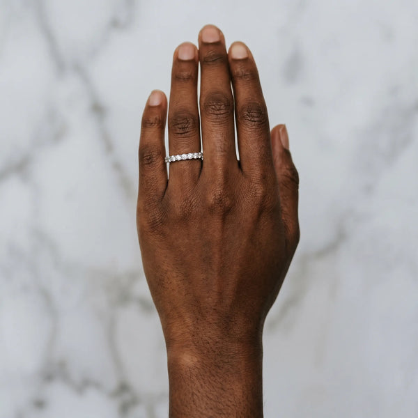 White gold Round Cut Diamond Eternity Band with Shared Prong Setting