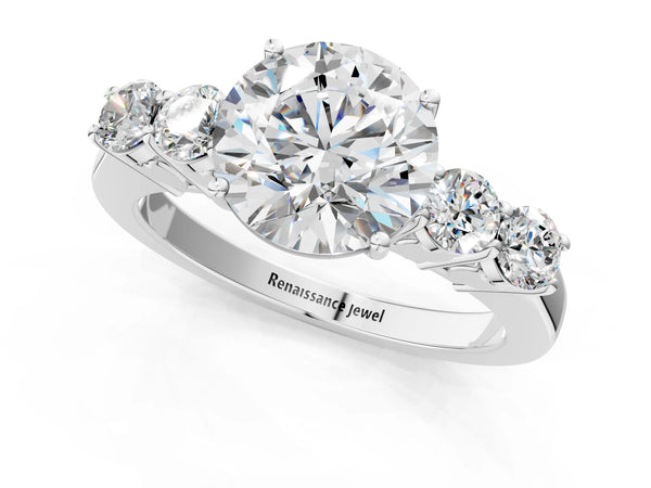 White gold Round Cut Diamond Five-Stone Prong Set White Gold Ring