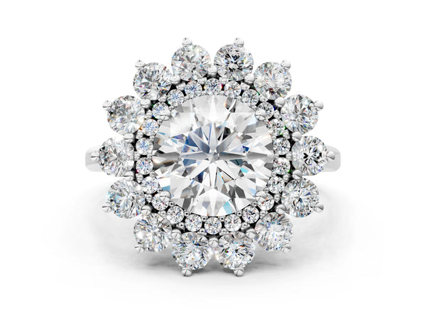 White Gold Round Floral Double Halo Engagement Ring Setting