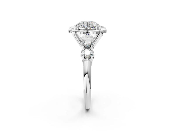 White gold Round Cut Diamond Floral Halo Engagement Ring with Shared Prong Setting