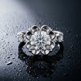White gold Round Cut Diamond Floral Halo Engagement Ring with Shared Prong Setting_78