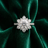 White gold Round Cut Diamond Floral Halo Pave Band with Prong Setting_15
