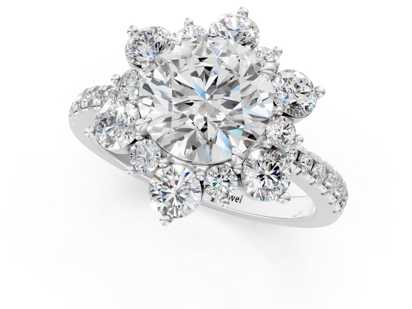 White gold Round Cut Diamond Floral Halo Pave Band with Prong Setting