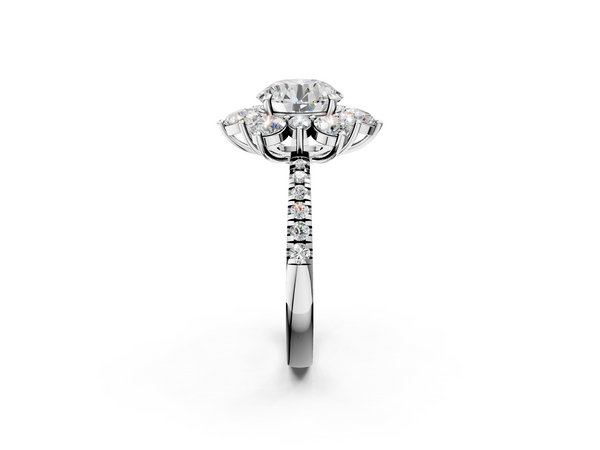 White gold Round Cut Diamond Floral Halo Pave Band with Prong Setting
