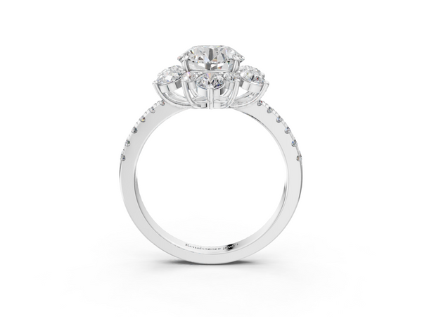 White gold Round Cut Diamond Floral Halo Pave Band with Prong Setting