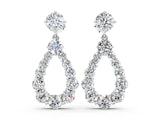 White gold Round Cut Diamond Graduated Shared Prong Drop Earrings