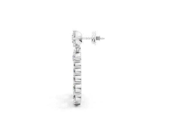 White gold Round Cut Diamond Graduated Shared Prong Drop Earrings