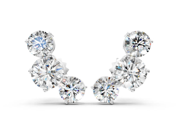 White gold Round Cut Diamond Graduated Three-Stone Stud Earrings