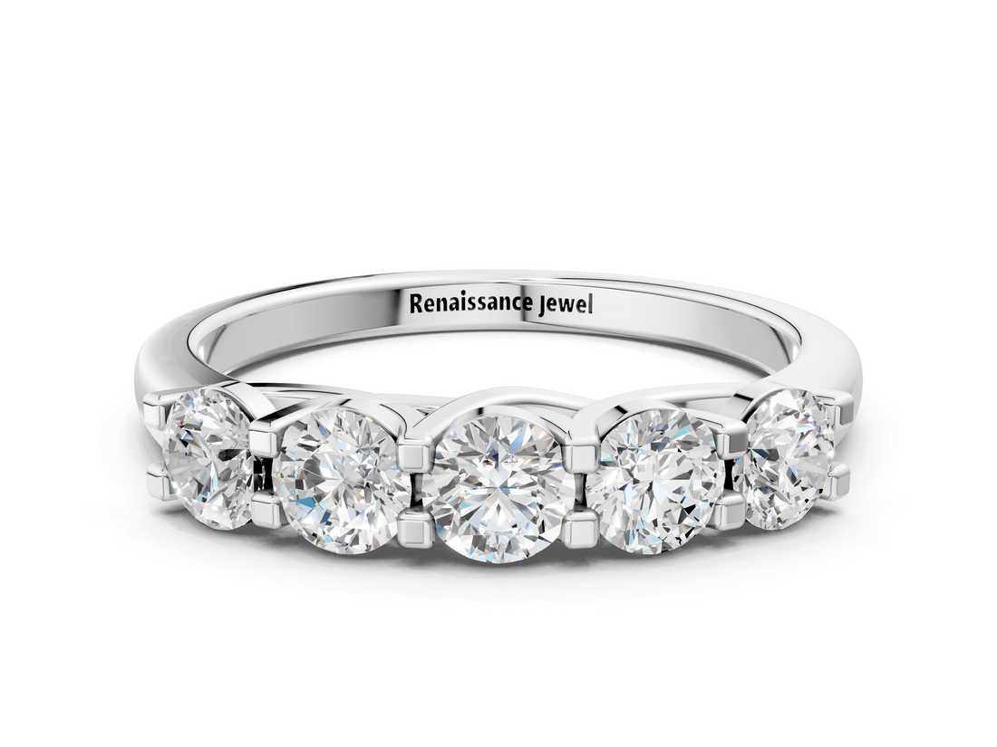 White gold Round Cut Diamond Half Eternity Band with Prong Setting_12