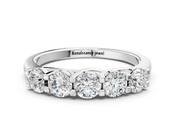 Platinum Round Cut Diamond Half Eternity Band with Prong Setting