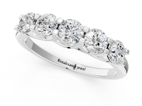 Platinum Round Cut Diamond Half Eternity Band with Prong Setting