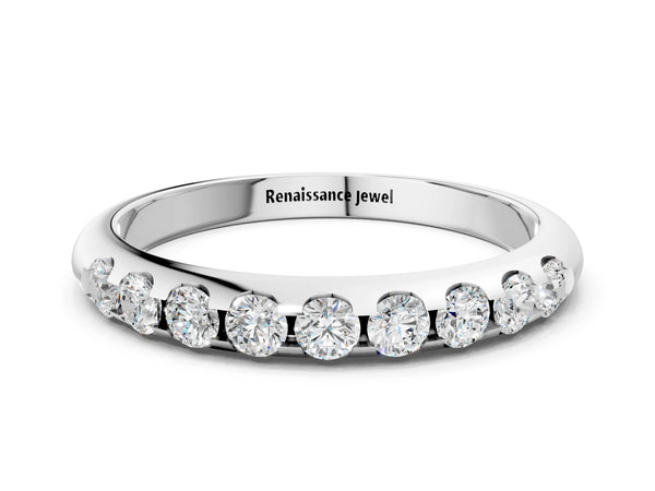Platinum Round Cut Diamond Half-Eternity Band with Shared Prong Setting