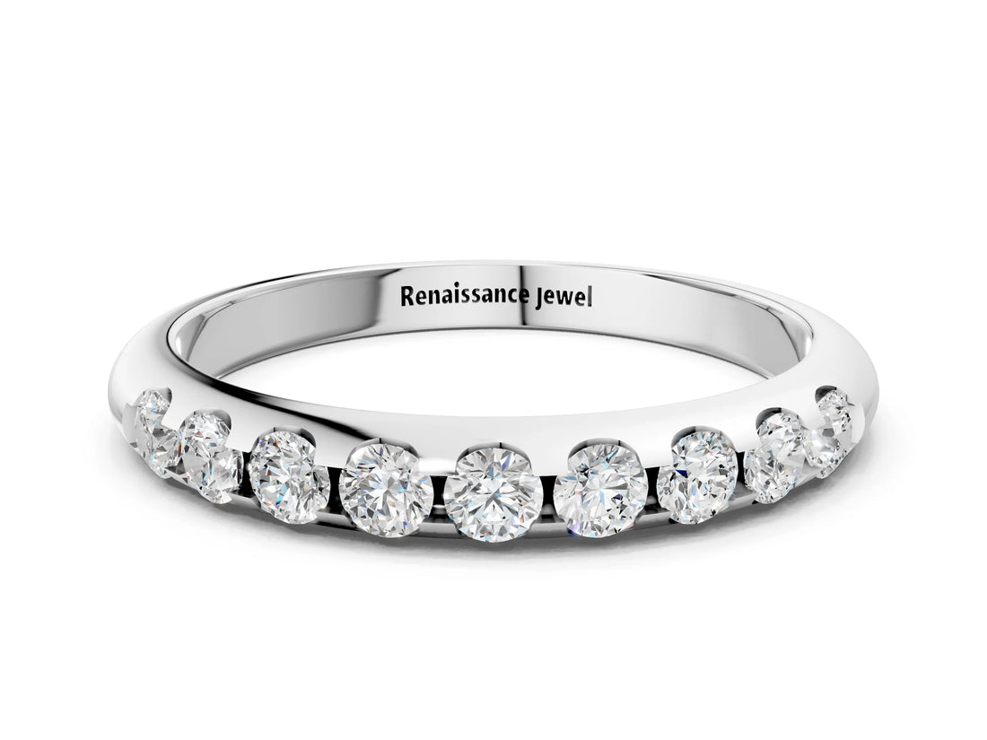 White gold Round Cut Diamond Half-Eternity Band with Shared Prong Setting_12