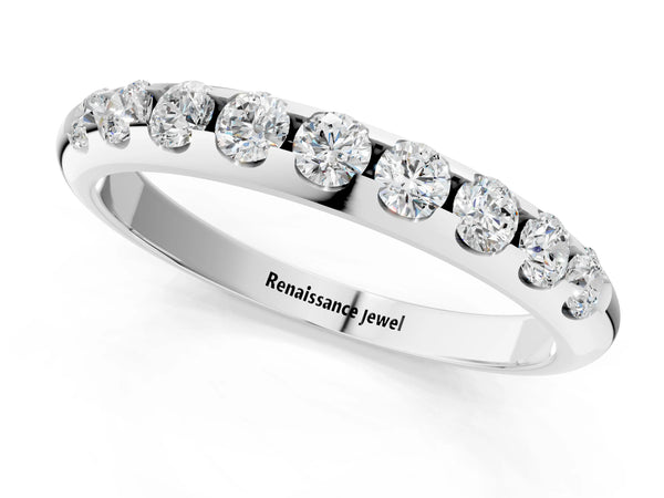 White gold Round Cut Diamond Half-Eternity Band with Shared Prong Setting