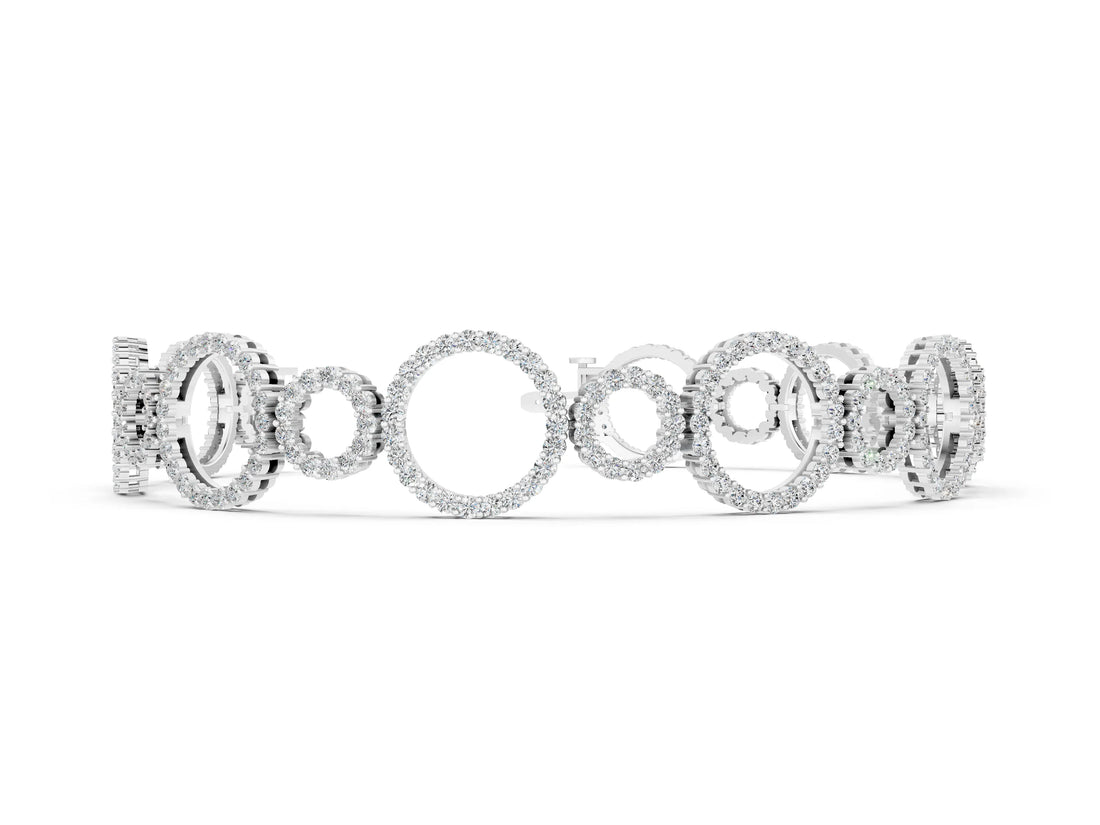 White gold Round Cut Diamond Halo Circle Link Bracelet with Pave Setting