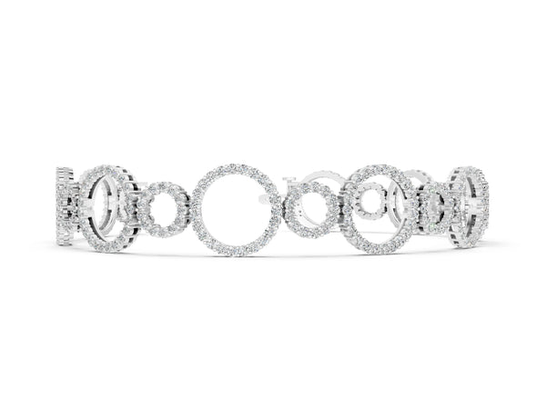 Silver Round Cut Diamond Halo Circle Link Bracelet with Pave Setting