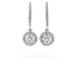 White gold Round Cut Diamond Halo Drop Earrings with Pavé Hoop