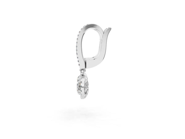 White gold Round Cut Diamond Halo Drop Earrings with Pavé Hoop