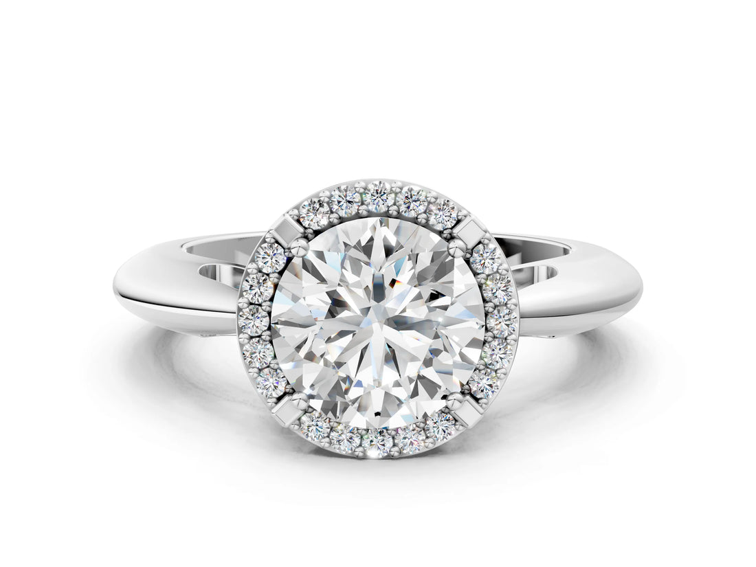 White gold Round Cut Diamond Halo Engagement Ring with Split Shank and Four-Prong Setting_107