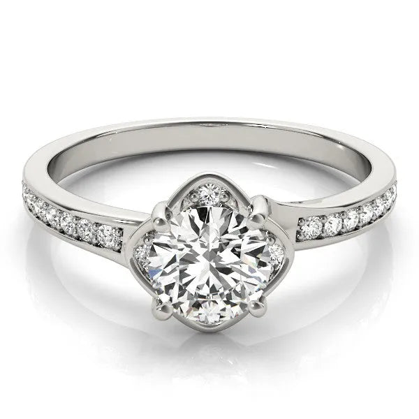 White gold Round Cut Diamond Halo Pave Band Cushion Prong Ring