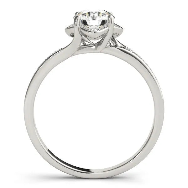 White gold Round Cut Diamond Halo Pave Band Cushion Prong Ring