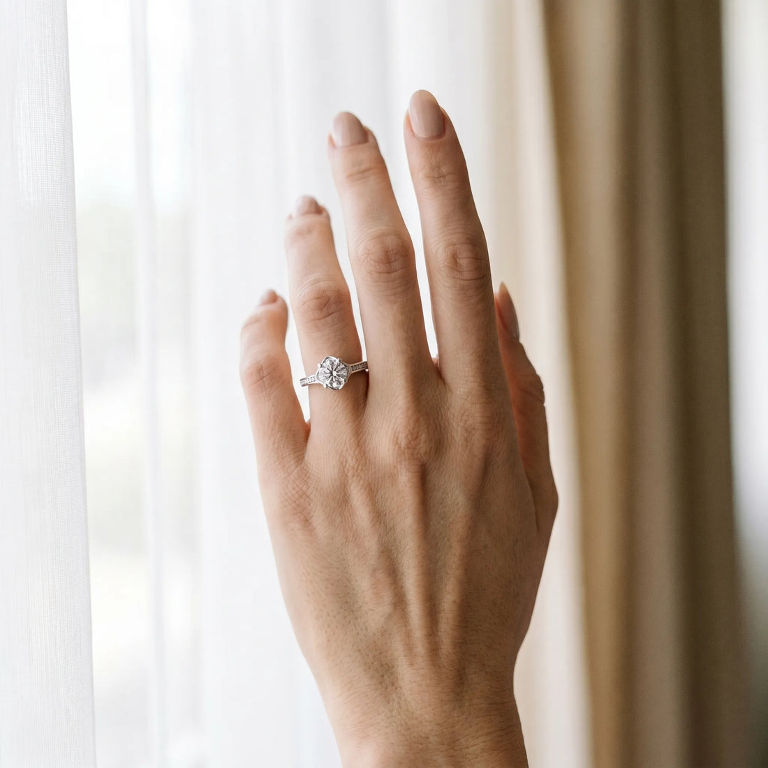 White gold Round Cut Diamond Halo Pave Band Cushion Prong Ring_25
