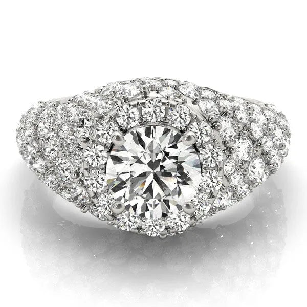 White gold Round Cut Diamond Halo Pave Band Prong Setting Ring