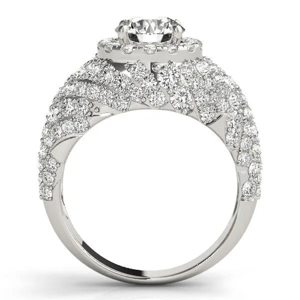 White gold Round Cut Diamond Halo Pave Band Prong Setting Ring