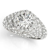 White gold Round Cut Diamond Halo Pave Band Prong Setting Ring