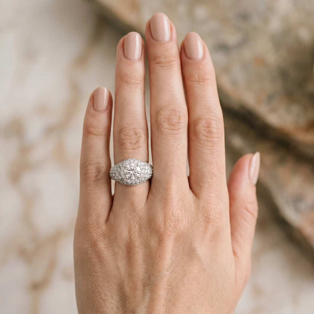 White gold Round Cut Diamond Halo Pave Band Prong Setting Ring_28
