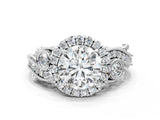 White gold Round Cut Diamond Halo Ring with Milgrain Pavé Band and Four-Prong Setting_60