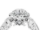 White gold Round Cut Diamond Halo Ring with Milgrain Pavé Band and Four-Prong Setting_64