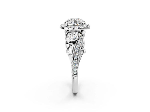 Sterling Silver Round Halo Engagement Ring Setting with Bezel Accents