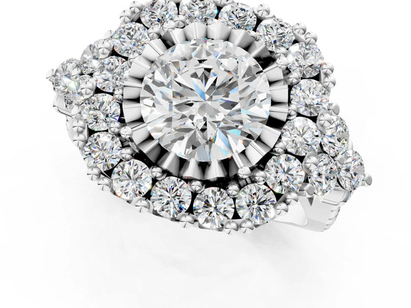 Sterling Silver Round Halo Crossover Pave Engagement Ring Setting