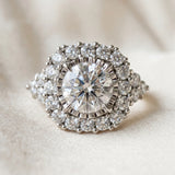 White gold Round Cut Diamond Halo Ring with Pavé Band and Four-Prong Setting_117