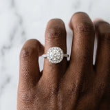 White gold Round Cut Diamond Halo Ring with Pavé Band and Four-Prong Setting_118