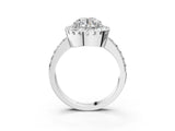 White gold Round Cut Diamond Halo Ring with Pavé Band and Prong Setting_10