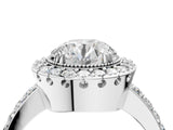 White gold Round Cut Diamond Halo Ring with Pavé Band and Prong Setting_11