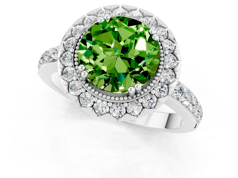 White gold Round Cut Diamond Halo Ring with Pavé Band and Prong Setting_1
