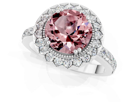 White gold Round Cut Diamond Halo Ring with Pavé Band and Prong Setting_1