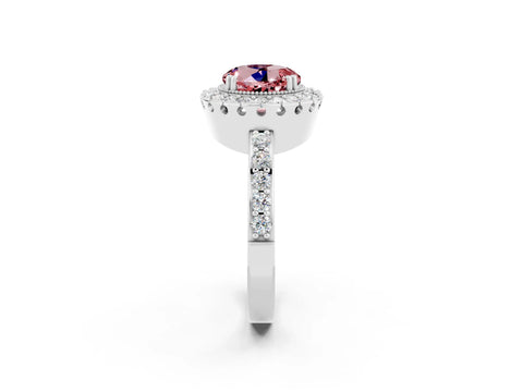 White gold Round Cut Diamond Halo Ring with Pavé Band and Prong Setting_2