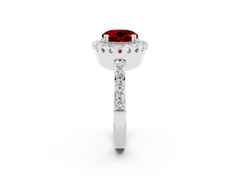 White gold Round Cut Diamond Halo Ring with Pavé Band and Prong Setting_2