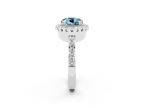 White gold Round Cut Diamond Halo Ring with Pavé Band and Prong Setting_2