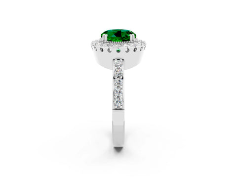 White gold Round Cut Diamond Halo Ring with Pavé Band and Prong Setting_2
