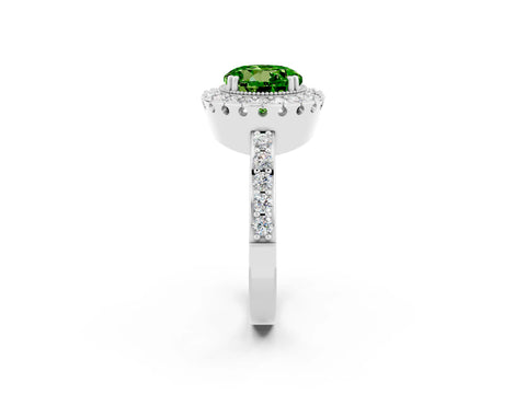 White gold Round Cut Diamond Halo Ring with Pavé Band and Prong Setting_2